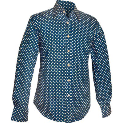 Foto van Chenaski | Overhemd 70's, Polka Dots blauw wit gestipt