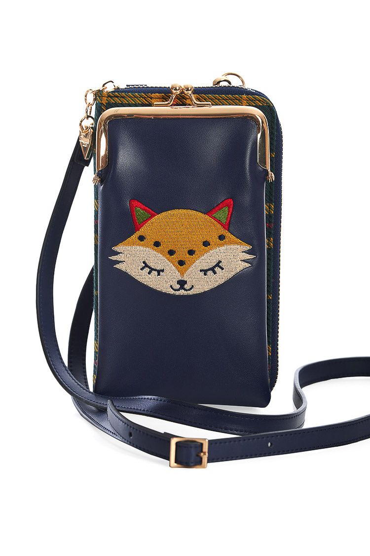 Banned Blauwe Crossbody portemonnee tas met vossensnoetje kopen