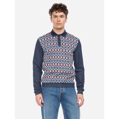Foto van ATO Berlin | Polo Enne met lange mouw en blauw oranje retro patroon