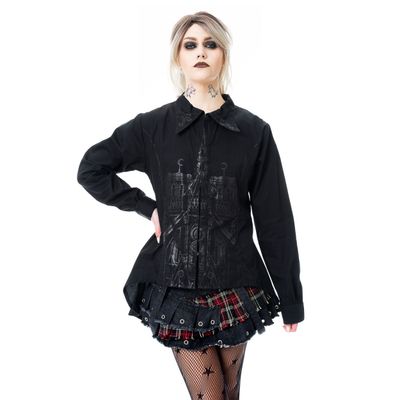 Foto van Vixxsin | Gothic blouse, Basilica met print haakjes-sluiting en veter-details