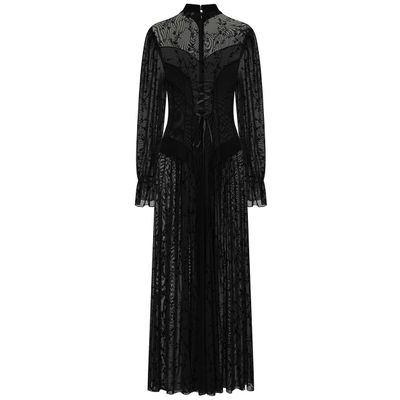 Foto van Banned | Gothic jurk Malefica van doorzichtig gebloemd fijne stof met fluweelachtige touch