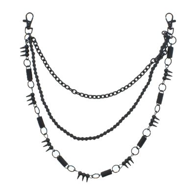 Foto van Zacharia | 3 dubbele zwarte heupketting met spikes, fiets-ketting en clips