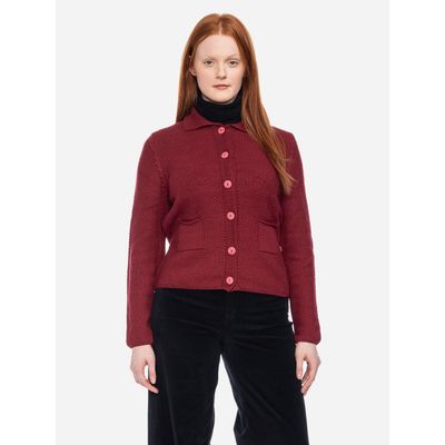 Foto van ATO Berlin | Gebreid retro vest Gigi, bordeauxrood met knoopsluiting en zakjes