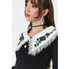 Afbeelding van Jawbreaker | Korte zwart jersey top met grote witte kraag en zwarte rozenborduursels