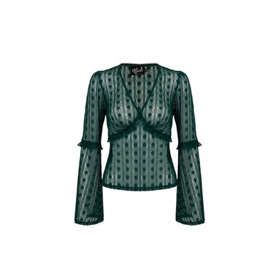 Foto van Hell Bunny | Vintage Gothic top Rhianne van groen kant met uitlopende mouw
