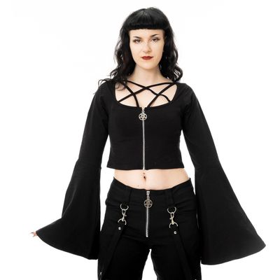 Foto van Poizen Industries | Gothic top Eclips met pentagram hals en uitlopende mouwen