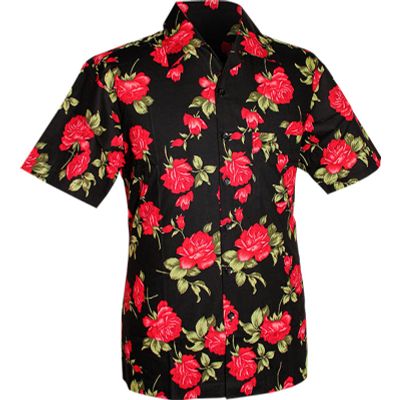 Chenaski | Overhemd korte mouw, big roses, black red