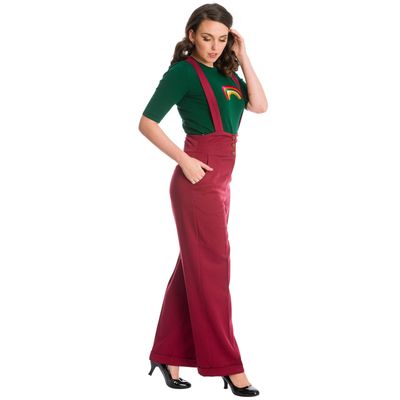Foto van Banned | Her Favourites burgundy pantalon met hoge taille en schouderbanden