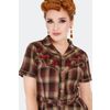 Afbeelding van Voodoo Vixen | Bruin geruite Western jurk in jaren '70 Retro stijl met rozen borduursels