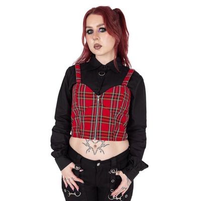 Foto van Vixxsin | Gothic top, Quinn met tartan-corsetlijfje met rits en gespjes