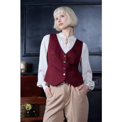 Foto van Banned | Bordeauxrood dames gilet Selma met knoopsluiting