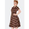 Afbeelding van Voodoo Vixen | Bruin geruite Western jurk in jaren '70 Retro stijl met rozen borduursels