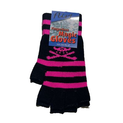 Foto van Flirt | Vingerloze handschoenen zwart fris-roze bone & skull