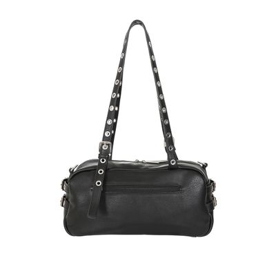 Foto van Banned | Rock 'n Roll handtas, zwart met ringen, eyelets en ritssluiting