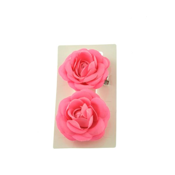 Zacharia | Paar, neon roze roosjes op haarclips 
