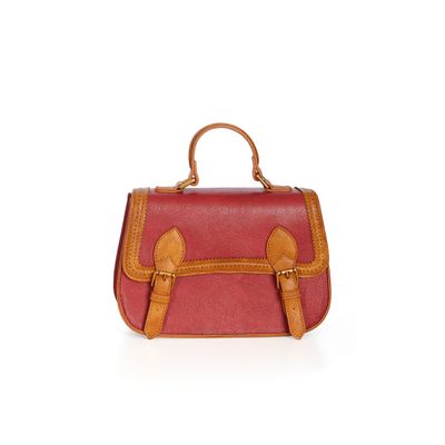 Foto van Banned | Handtas Cartel Satchel rood met bruine randjes en retro gespjes