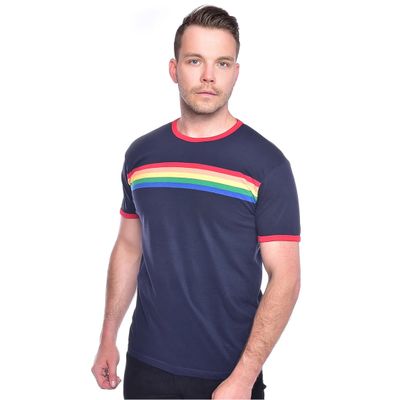 Foto van Run & Fly | T-Shirt Retro, navy met regenboogbaan