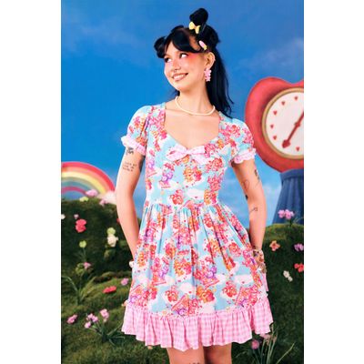 Foto van Hell Bunny | Mini-jurk Picnic Bear met korte mouwtjes en ruche details