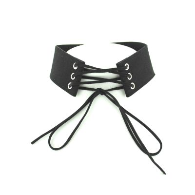 Foto van Zacharia | Choker van zwart suede met korset detail met strik-veter