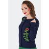 Afbeelding van Voodoo Vixen | Blauwe Vintage cardigan met Venus Flytrap borduursels