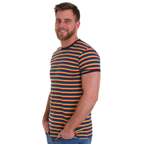 Run & Fly | T-Shirt Retro met heldere regenboog, gestreept