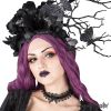 Afbeelding van Sinister | Gothic choker Adrienne, zwart fluweel lint met satijnen roosje
