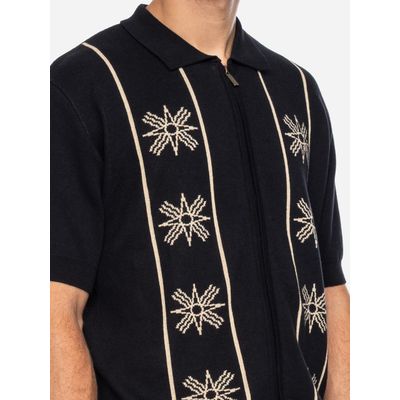 Foto van ATO Berlin | Polo Kishar, bio katoen, zwart creme rockabilly patroon 