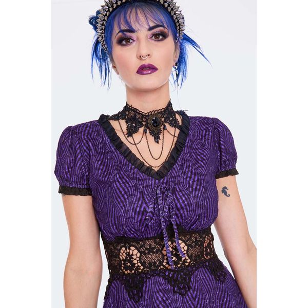 Jawbreaker | Flare dress met paarse zebra print en lace details