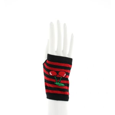 Foto van Zacharia | Korte vingerloze zwarte rood gestreepte handschoenen met kersen