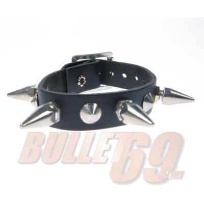 Bullet69 | Verstelbare zwart leren armband met hexagon spikes en conical studs