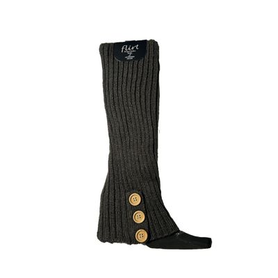 Foto van Flirt | Grijze beenwarmers van zacht boord-breisel met 3 sierknopen