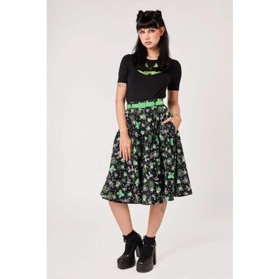 Foto van Hell Bunny | Jaren 50 rok Millie zwart met groene strikjes en insecten