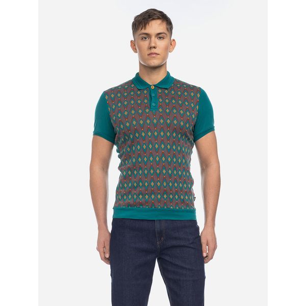 ATO Berlin | Polo Enzio bio katoen, petrol rust jacquard patroon