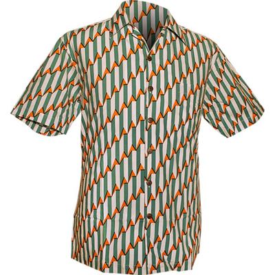 Chenaski | Overhemd korte mouw, Triangles creme, groen oranje