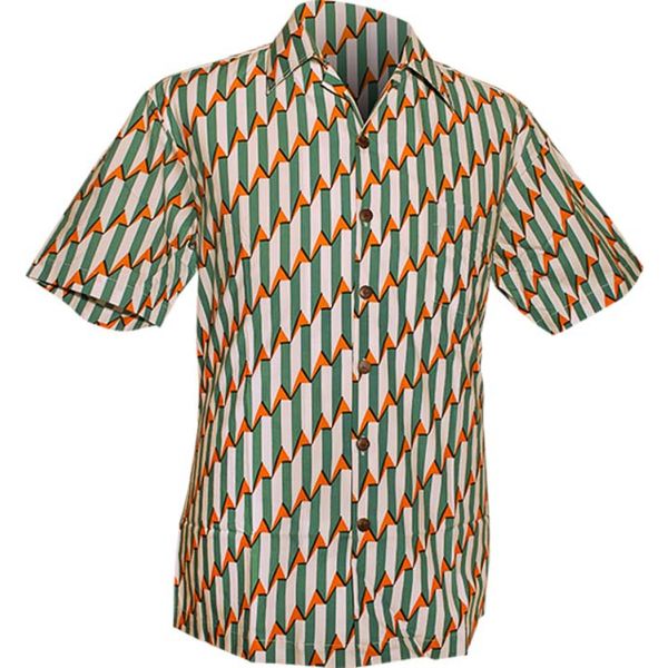 Chenaski | Overhemd korte mouw, Triangles creme, groen oranje