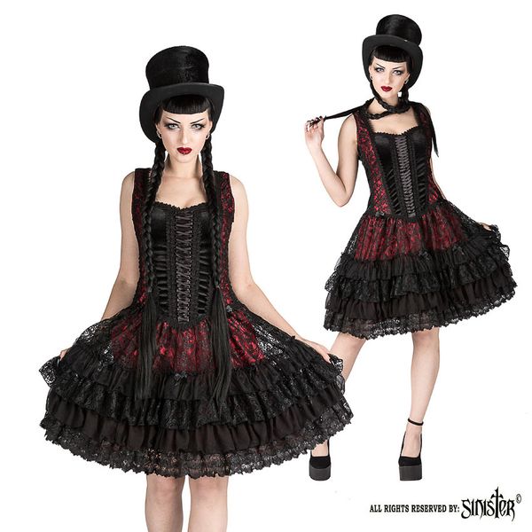 Sinister | Gothic jurk Katarina, zwart bordeaux