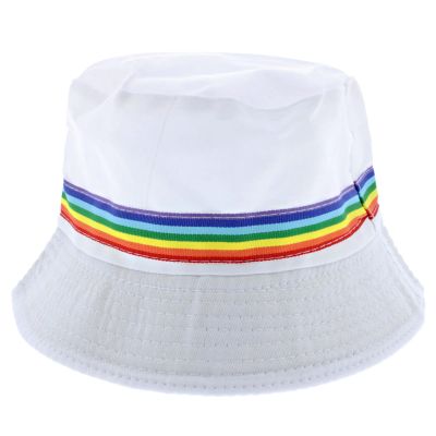 Zacharia | Bucket hat, wit met regenboogstreep