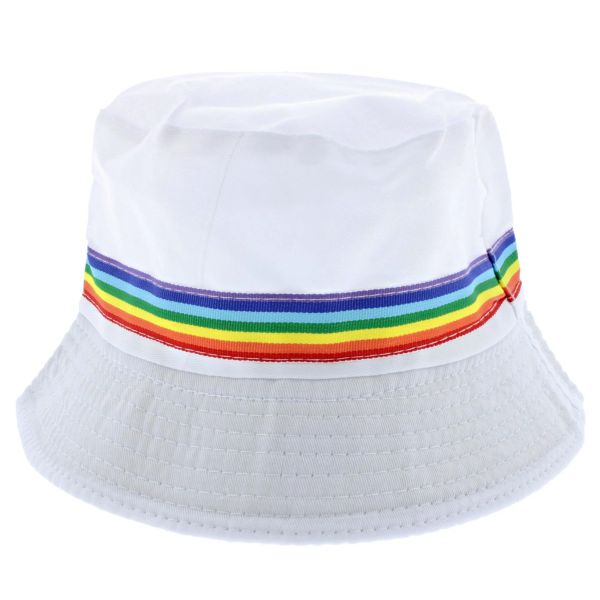 Zacharia | Bucket hat, wit met regenboogstreep Zacharia | Bucket hat, wit met regenboogstreep
