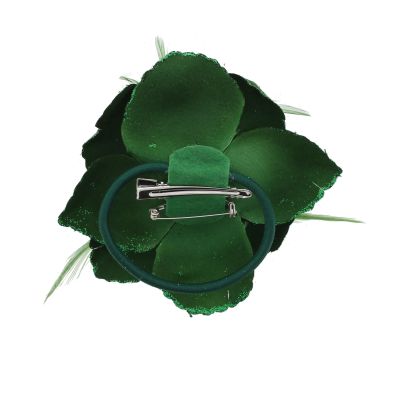 Foto van Zacharia | Groene roos met glitter en veertjes op haarclip, broche en elastiek