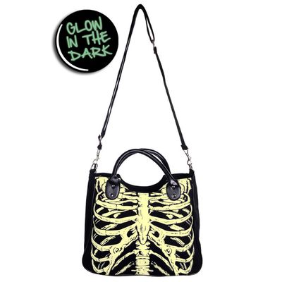 Foto van Banned | Hand- schoudertas met Glow in the dark Skeleton