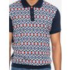 Afbeelding van ATO Berlin | Polo Enzio, blauw wit oranje grafisch retro patroon