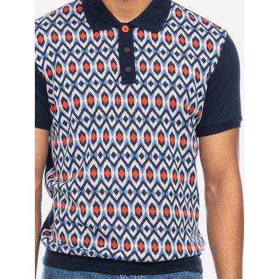 Foto van ATO Berlin | Polo Enzio, blauw wit oranje grafisch retro patroon