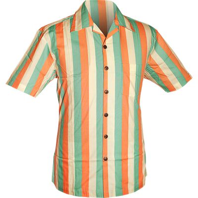 Chenaski | Overhemd korte mouw, stripes creme, mint en oranje