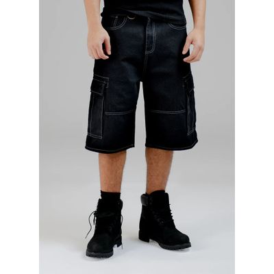 Chet Rock | Korte broek Voyager van donkere denim, met opgestikte zijzakken en steekzakken