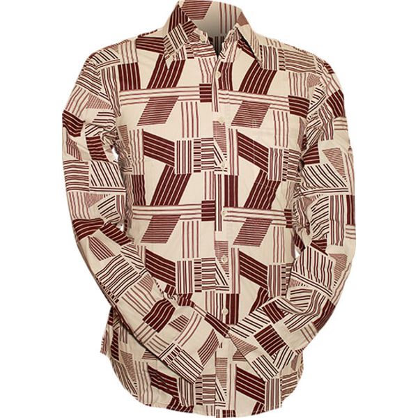 Chenaski | Retro 70's overhemd, lines wit bruin