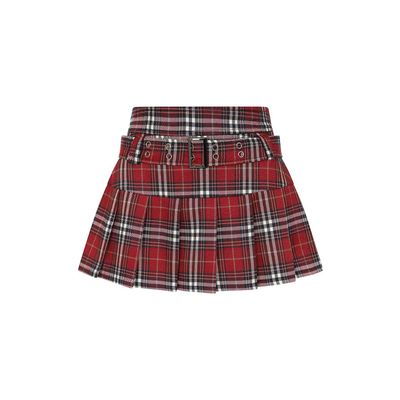 Foto van Banned | Rode schotse tartan mini rok met punky riem en gesp