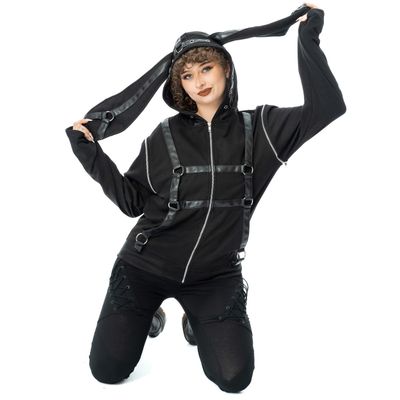Cupcake Cult | Zipper Hoody Grim Bunny met pvc banden en lange oren