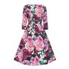 Afbeelding van Hearts & Roses | Swing jurk Sydney met grote paarse en roze rozenprint