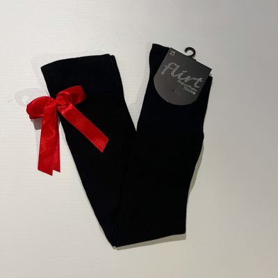 Foto van Flirt | Overknee sokken zwart met rode strik, lolita-stijl