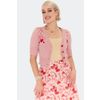 Afbeelding van Voodoo Vixen | Roze Retro cardigan met rode harten en lintjes borduursel en hartjes-knopen